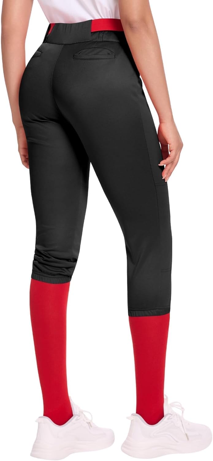 Dreammonkey Women's Softball Pants Low-Rise 3/4 Tapered Leg with Dual-Layer Knee Protection for Baseball Fastpitch