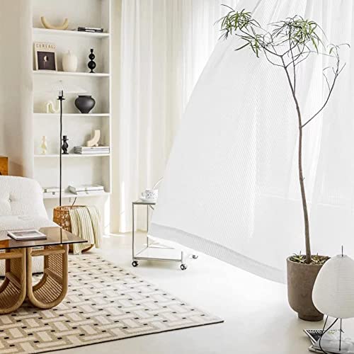 Image of Treatmentex White Striped Sheer Curtains for Living Room Voile Drapes 63inch Length Light Filtering Sunshine Semi Sheer Chiffon Window Curtains for Home Office Bedroom 52 inch w 2 Pack Grommet Top