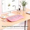 MEETION Wireless Ergonomic Keyboard, Wave Keys Wrist Rest Natural Typing Keyboard, 2.4G USB-A Cordless Receiver and USB-C Adapter, Ergo Computer Keyboard Compatible with Windows/Mac/Laptop/PC, Pink