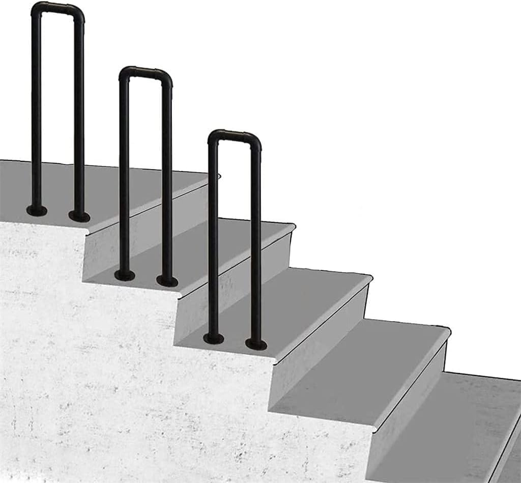 Lqsybhd 1 3Pcs Indoor Stair Railing Black, U-Shaped Industrial Stair Handrail, Non-Slip Hand Rail For Elderly Children's，Metal Railing For Loft Porch Outdoor(Size:100cm(3.3Ft))