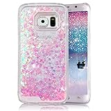 S6 Edge Case,S6 Edge Liquid Case,Crazy Panda 3D Hard Shell Liquid Glitter Sparkle Love Heart Hard Case Cover for Samsung Galaxy S6 Edge (3# pink love)