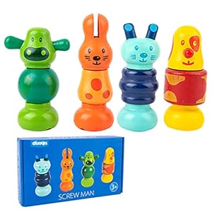 LTXDJ Houten schroef man speelgoed rond en glad Montessori vroege kindertijd baby hand-oog coördinatie vermogen…