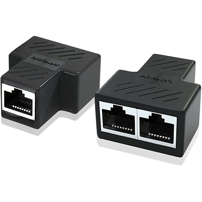 Ethernet Splitter Adapter, 1 to 2 Port, Supports Cat5, Cat5e, Cat6, Cat7 Cables - 2 Pack
