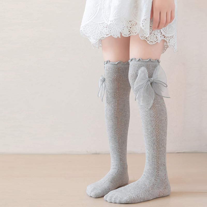 Image of Little Girl's Knee High Socks Over Calf Kids Overknee Stockings Bow Style
