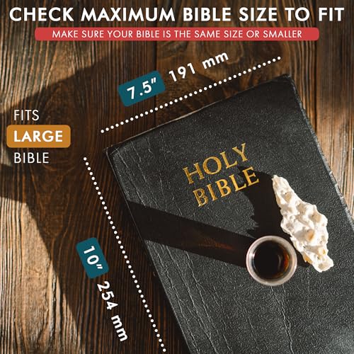 ELIZO Leather Bible Cover | Sturdy Book Case For Men & Women | Secure Zipper, Pockets, Handle | Church Bible Carrying Bag | Handcrafted Top-Grain Leather | Unique Religious Gift