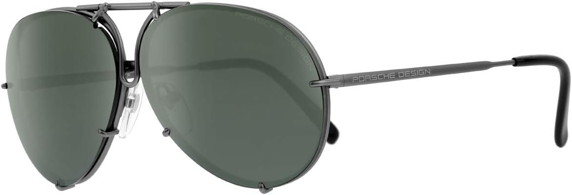 P8478 マットグレー / グリーン + ダークオレンジレンズセット チタニウムフレーム サングラス, 66mm