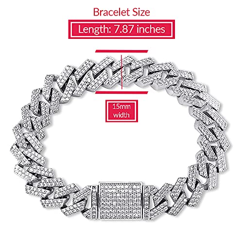 Emesly Solid Miami Cuban Link Chain Gold/Silver Necklace (16, 18, 20, 22, 24, 30 Inches Length); Hip Hop Bracelet (7.87" Length) For Men & Women; Perfect Iced Out Bling Jewelry Gift (Silver B (Necklace + Bracelet), 16) #TOP2