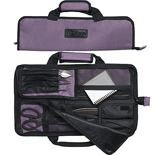 Asaya Chef Knife Roll Bag - 12 Pockets For Knives And Kitchen Utensils - Lightweight, Durable, And Stain Resistant Nylon - Perfect For The Traveling Chef - Knives Not Included (Purple) #TOP5