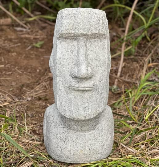 Large Easter Island Head Sculpture - Moai Bust Tiki Figure Concrete Moai Heads Rock Faces Garden Decor Outdoor Statue - Gray