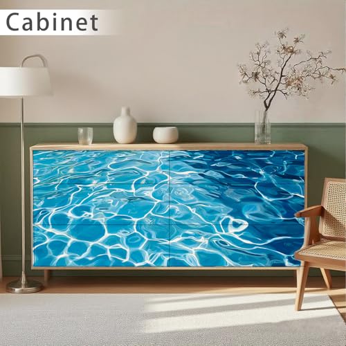 Image of Nuxovilar Blue Water Ripple Wallpaper Peel Stick Vinyl 15.75x39.37 | Ocean Wrap, Liners, adhesive wallpaper, countertop contact paper, for bedroom, counter, table (Water Ripple)