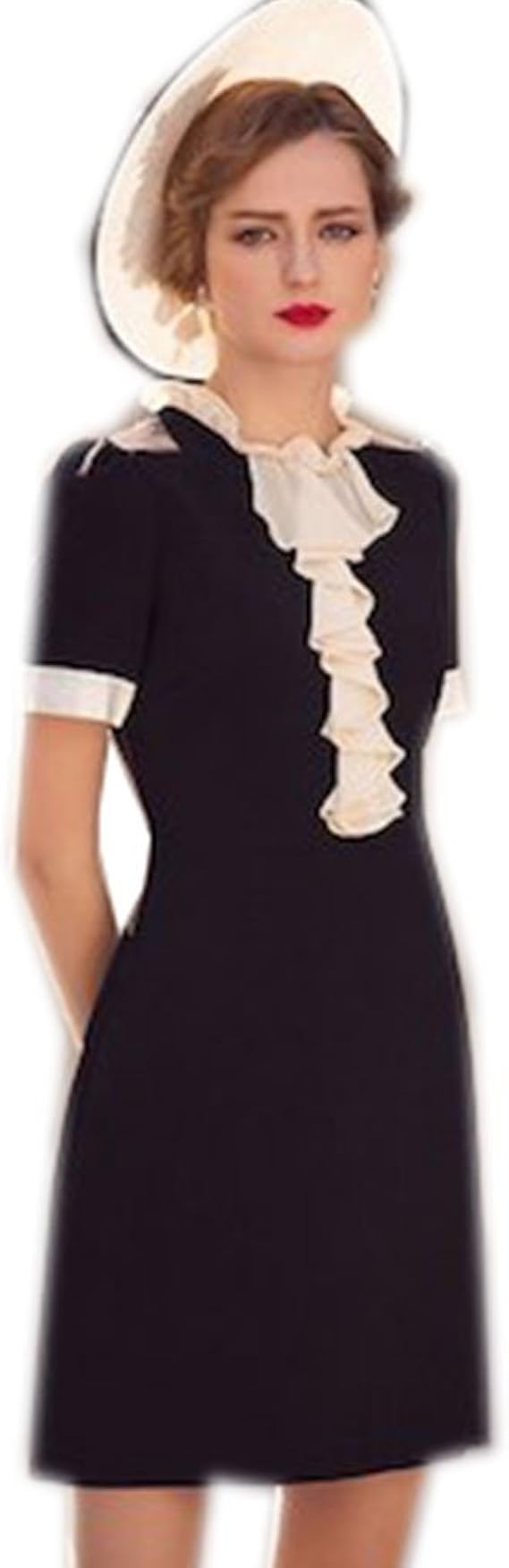 Amazon Co Jp ノーブランド品 レディース クラシカルバイカラーフリルワンピース 服 ファッション小物