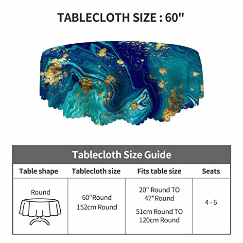 Yibeas Round Tablecloth 60 Inch Marbled Blue Abstract Background Tablecloth Liquid Marble Pattern Table Cloth For Dining Tables, Parties, Wedding And Banquet Decoration #TOP2