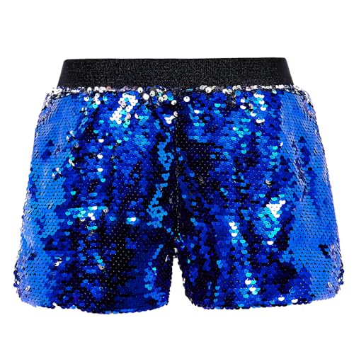 Cilucu Girls Sequin Shorts Flip Sparkly Party Summer Short Pants Kids Halloween Birthday Bottoms Glitter Shiny Shorts Blue 8 Years