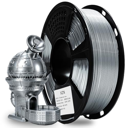 ⚡ XZN PETG Filament 1.75mm 3D Printer Filament 1Kg(2.2lbs) 3D Printing Filament, Strong Toughness & High Precision +/- 0.02mm, No Tangle No Clog No Bubble, Fits for Most 3D Printers, PETG Silver