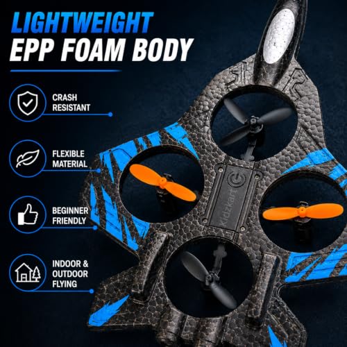 Image of RC Fighter Jet Drone for Kids with 2.4GHz Remote Control, 360 Flip, One Key Takeoff & Landing, Headless Mode, LED Lights, EPP Foam Body, Indoor Outdoor Flying Toy