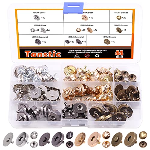 Tanstic 44 Color, 18MM Round Magnetic Snap Sets, Strong Magnetic Button Clasps Double-Sided Leather Snaps for Clothes, Jackets, Jeans, Bracelets, DIY Craft