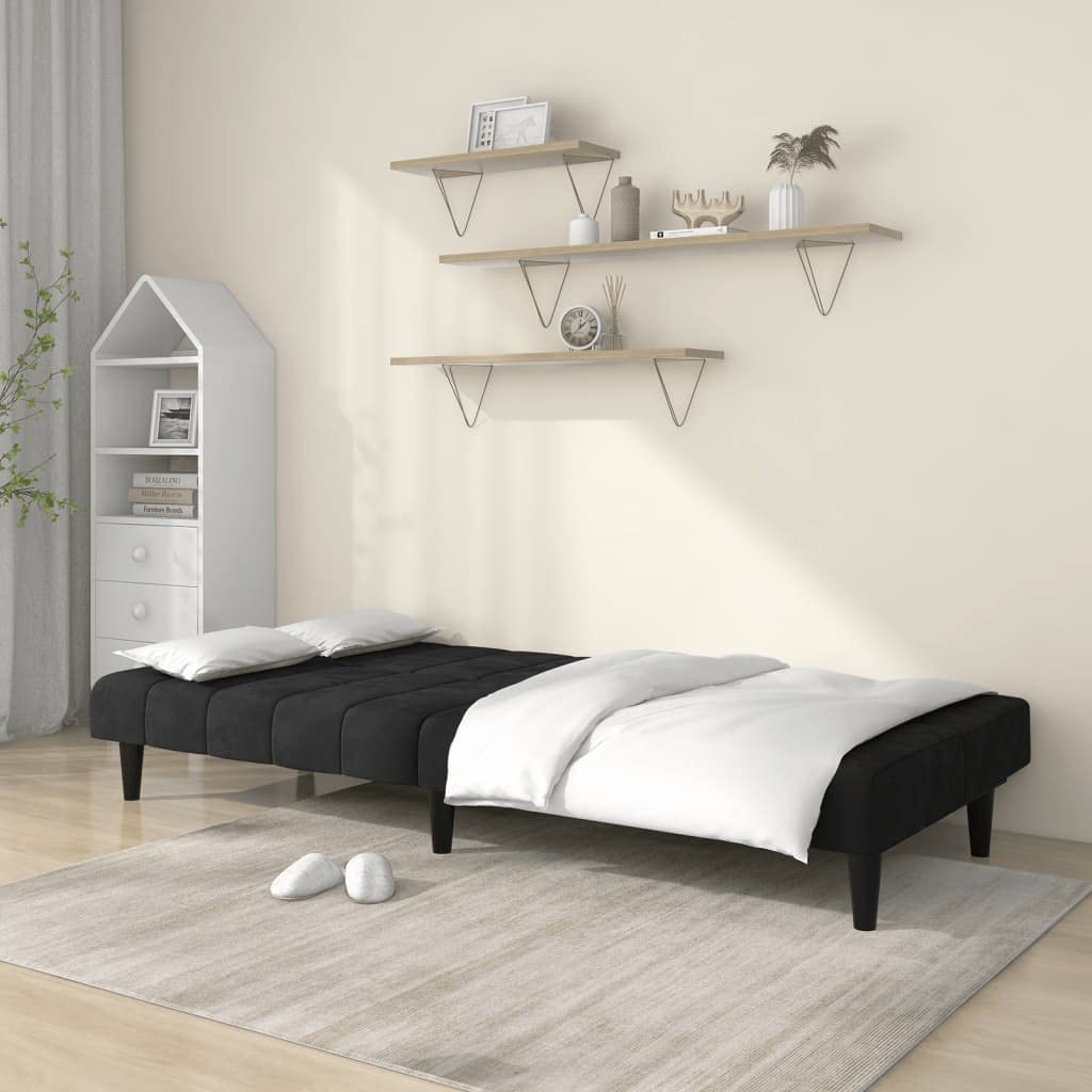 Sofa do spania 2-osobowa, czarna, aksamitna, z funkcją spania i funkcją leżenia, rozkładana jako łóżko dla gości, zestaw tapicerowany do salonu, pokoju młodzieżowego, lounge, pokoju