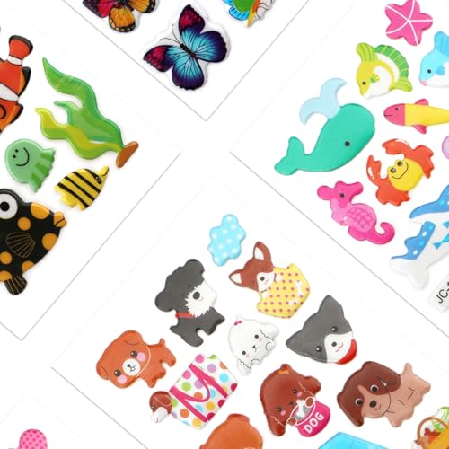 80stk 3D-Aufkleber für Kinder, Verschiedene Designs Selbstklebende Aufkleber Darunter Tiere Zahlen Buchstaben Früchte Autos zum Scrapbooking für Wasserflaschen Tagebücher Diy-Bastelarbeiten