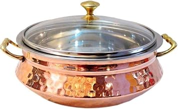 1 Piece Indian Food Serving Bowls for Cereal, Soup, Cooked Food Party Serve Ware, Serving Dishes Copper, Steel Handi Size 24 CM 1500 ML with LID