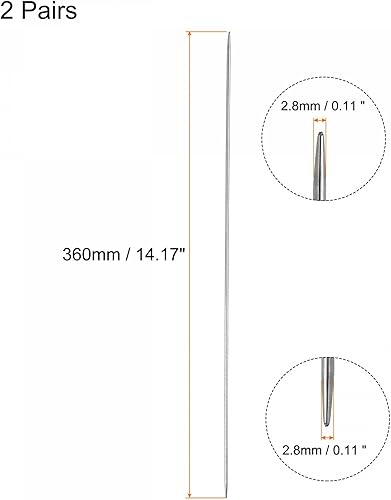 Miniatura 2 de uxcell Juego de 2 pares de agujas de tejer, 0.110 in de diámetro, 14.17 pulgadas de largo, acero inoxidable, agujas de suéter de doble punta para