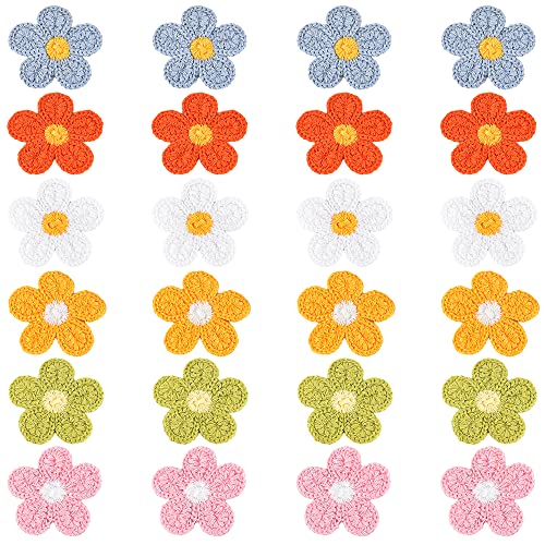 JKJF 24 parches florales de ganchillo para coser en flores, parches decorativos para manualidades, ropa, vestidos, jeans, bolsos, sombreros, zapatos, accesorios para el cabello, 6 colores, estilo 1