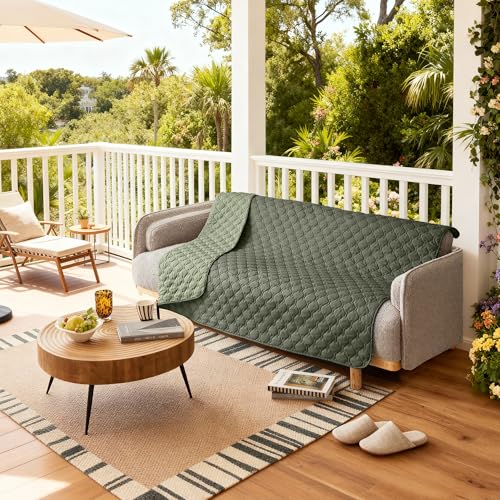 Image of gogobunny 100% Double Sided Waterproof Dog Blanket Soft Pet Bed Cover Reversible Protect Furniture Couch Sofa Car for Puppy Cat Kids (Dark Olive /Light Olive, 52x82 Inch (Pack of 1))