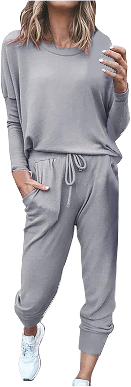 SHOPESSA Womens Jogging Suits 2 Piece Set Tracksuit Bottoms with Pockets Sweatshirt Pants Trendy Clothing
