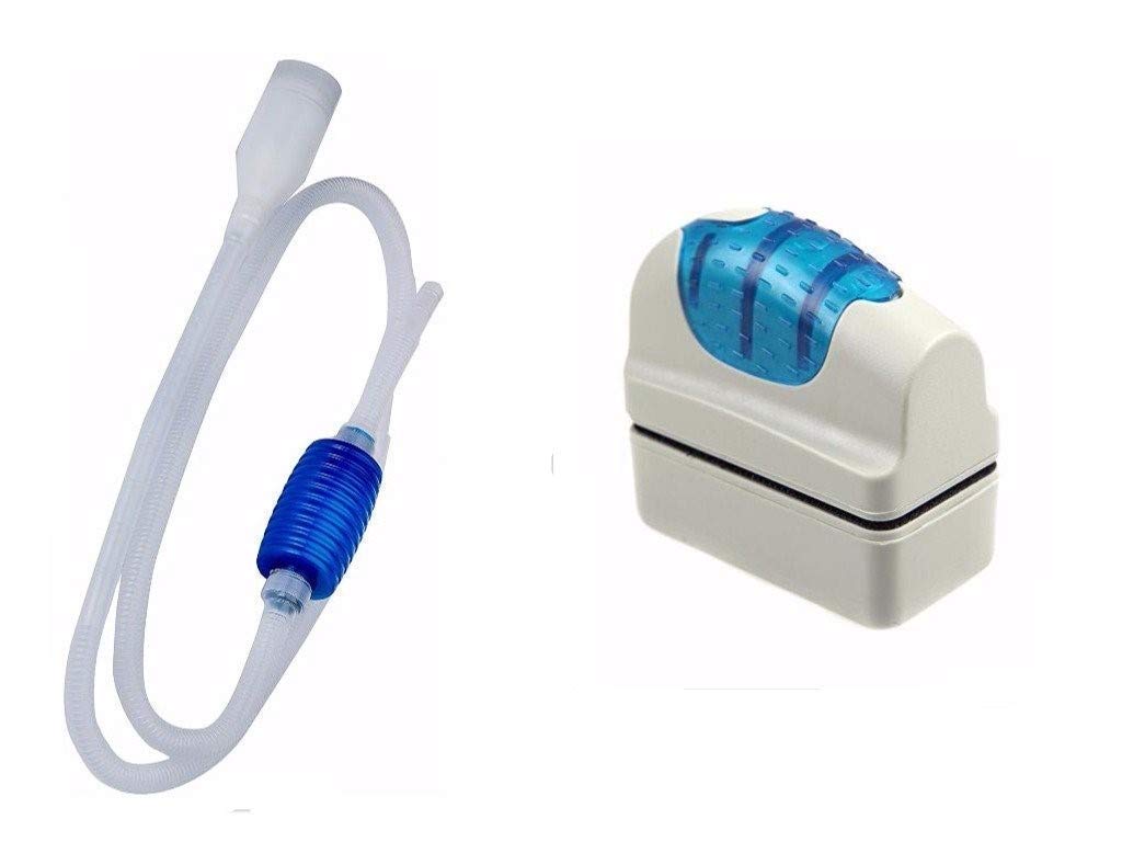 Despacito Aquarium Fish Tank Cleaner Vacuum Cleaner Water Changer Pump and Aquarium Magnetic Glass Cleaner, Algae Scrubber Cleaning Brush Tool(2pcs)