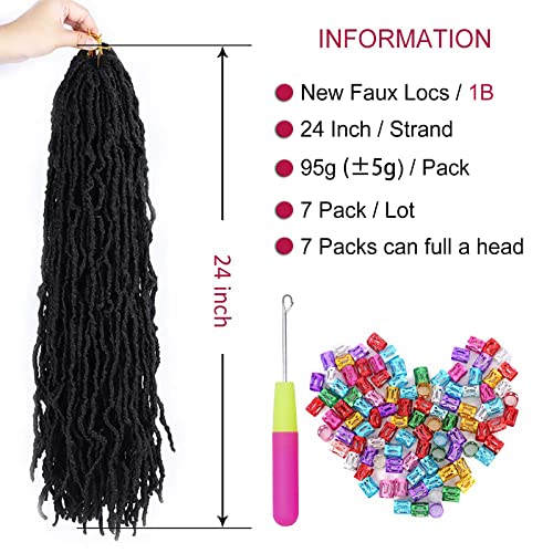 Medo 7Packs New Faux Locs 24 Inch Crochet Hair Soft Locs Curly Wavy Pre-Looped Faux Locs Goddess Synthetic Fiber Hair Extensions (24Inch,1B) #TOP1