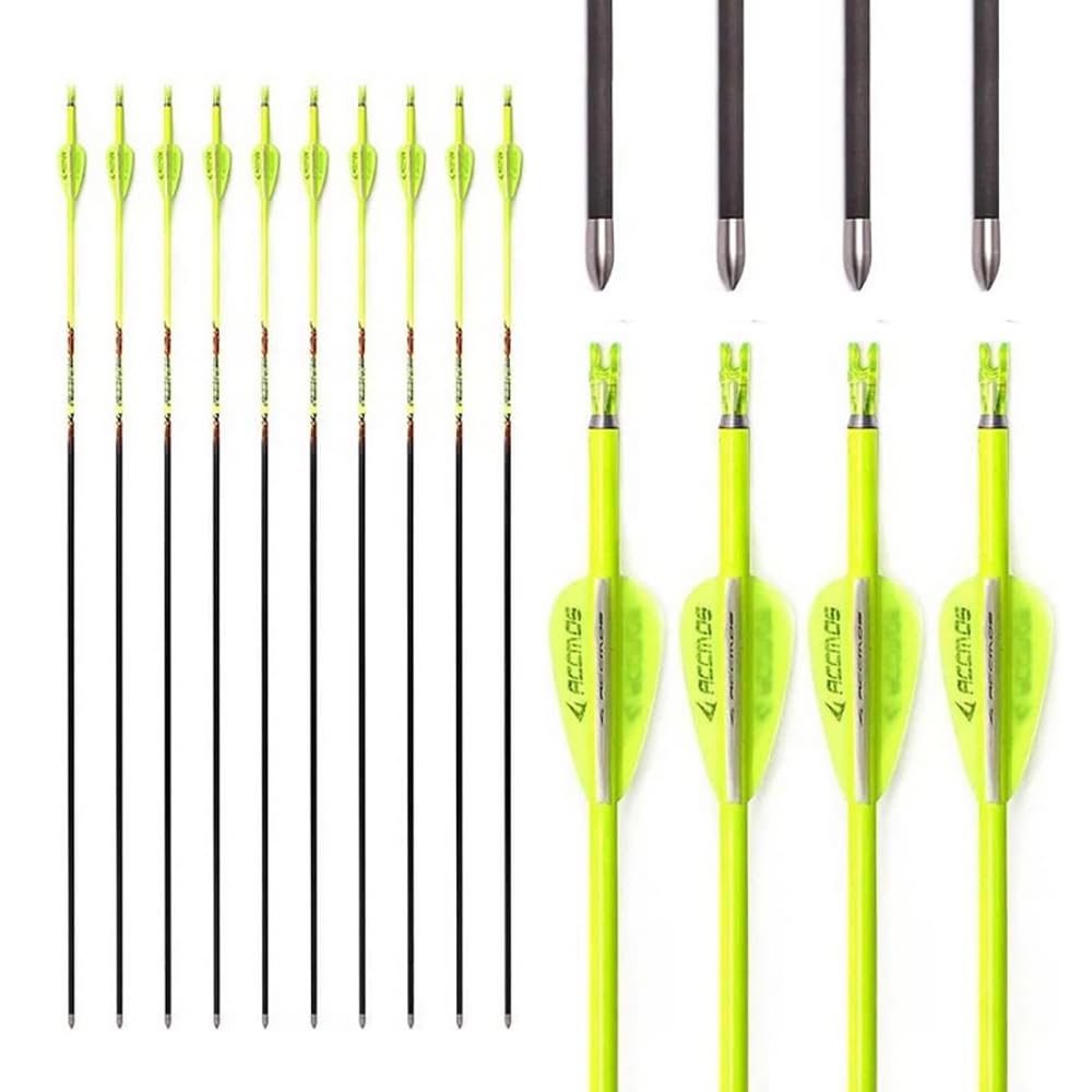 12Stück Gelb Carbon Pfeile, ID 4,2mm Spine 400 500 600 700 800 900 1000, für Recurve Bogen Compound Bogen Jagd Bogenschießen Übung
