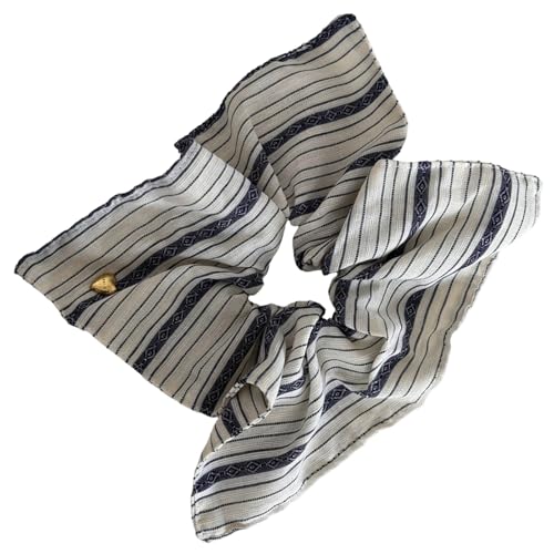 Retro Striped Fabric Hair Scrunchie Square Ponytail Holder with Heart Accent Soft Elastic Hair Accessory for Daily Use Hair Scru