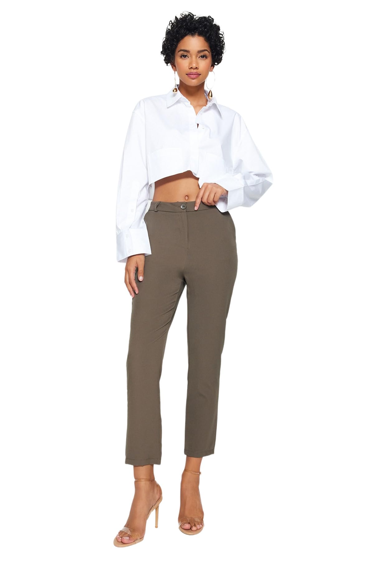 Trendyol Collection Damen Grau Dunkle Anthrazit-Basic-Zigaretten-Webhose Mit Schmalem Beinschnitt Für - Größe 36