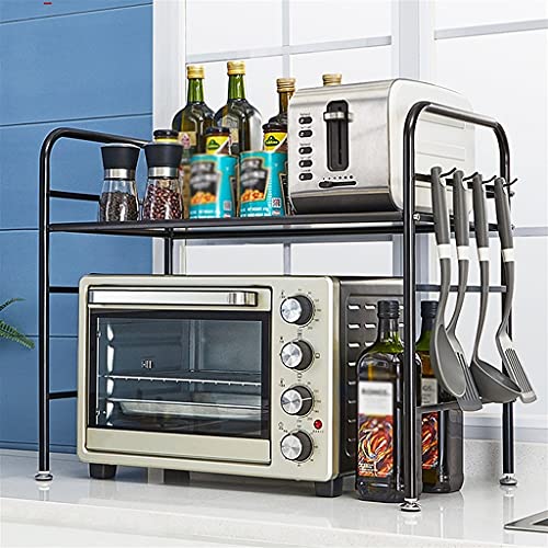Support micro-ondes en acier inoxydable noir avec étagère cuisine 2 niveaux