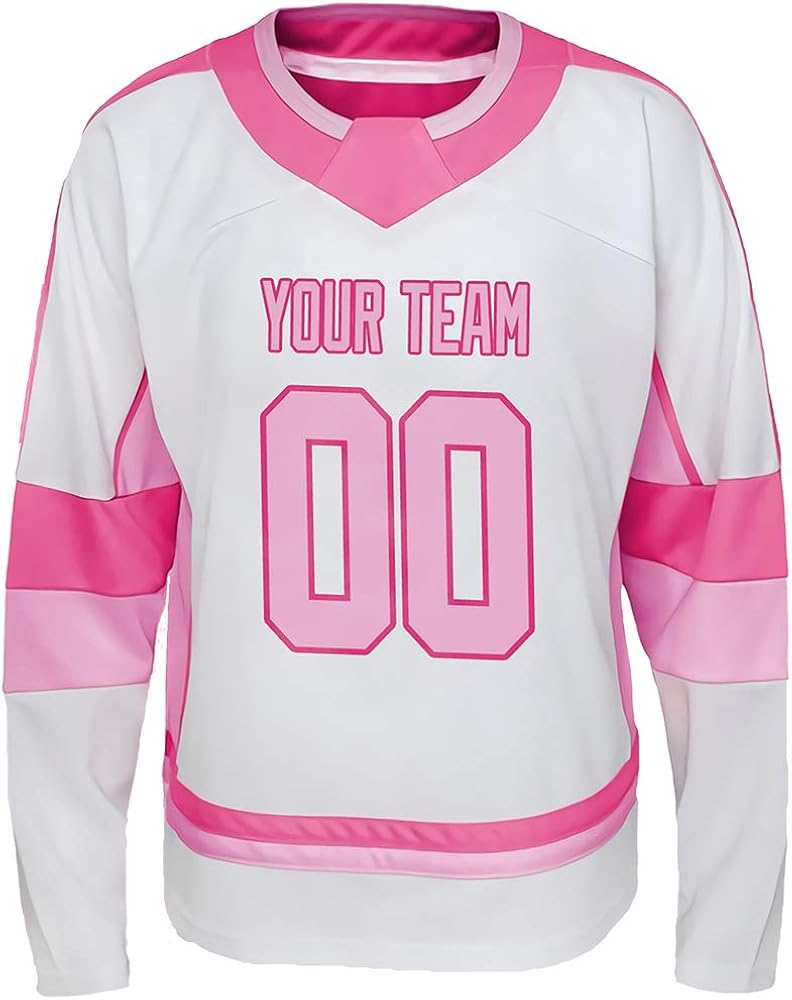 Pullonsy White Custom Ice Hockey Jersey for Men Women Youth S-8XL Knights Fishion Girl Stitched Name & Numbers,Light Pink-Hot Pink : Sports & Outdoors
