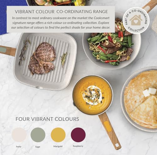 Cooksmart Signature - Cacerola con tapa de 24 cm, color frambuesa, aluminio fundido y cerámica antiadherente, compatible con placas de inducción, gas, cerámica y eléctricas, apta para lavavajillas - imagen 7