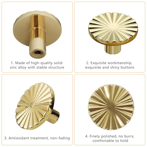 4 Stück Schrankknöpfe, Runder Einlochiger Griff, Gold Schubladen Knöpfe, Schrankknöpfe Mit Schrauben, Zinklegierung Möbelknöpfe, Gold Schrankknöpfem, Für Küchenschränke, Schublade, Kommoden, Truhen