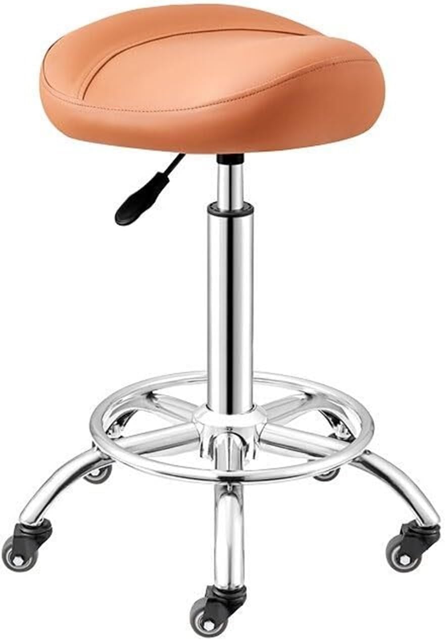 Ergonomic Saddle Stool with Casters, Adjustable Height Hydraulic Saddle-Shaped Chair with Wheels for Office, Hairdressing, Beauty Salon, Dental, Tattoo, Leather Seat,A-1