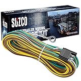 SUZCO 34' 4 Wire 4-Flat Trailer Light Wiring Harness Extension Kit, Custom-Made SAE J1128 with 4' Wh
