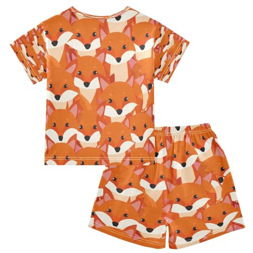 Fox Seamless Pattern Kids Pjs Set Boys Girls Summer Short-Sleeve Sleepwear Pajamas 2PCS2