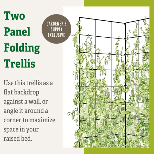 Gardeners Supply Company Two Panel Folding Garden Trellis | Sturdy Metal Frame Outdoor Cucumber, Pea Trellis & Other Climbing Vegetable Garden Plants Support | ​35-1/2"W X 58" H #TOP1