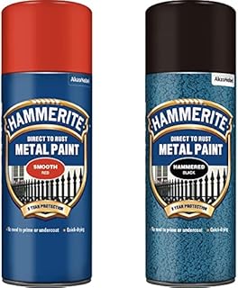 Hammerite Direct to Rust Metal Paint Aerosol Smooth Red Finish 400ML & 5084781 Metal Paint: Hammered Black 400ml (Aerosol)