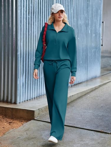 Image of PINSPARK 2 Piece Sets for Women 1 /2 Zip Sweatsuit Loose Fit Sweatshirt Straight Leg Pants 2026 Matching Outfit Fall Tracksuit