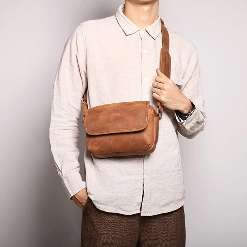 Retro Genuine Leather Men's Crossbody Bag Large Capacity Small Square