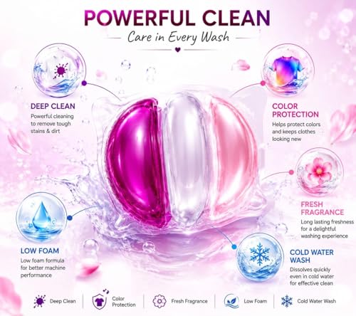 Image of Laundry Pods Detergent Capsules 3 in 1, Dissolvable Clothes Washing Pods with Tough Stain Cleaning & Floral Fragrance for Top /Front Load Machines, 1 Pod for 5-7 kg Load (20, Fresh)