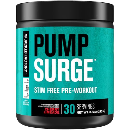 Jacked Factory Pumpsurge Caffeine Free Pre Workout for Men & Women - Nootropic Booster & Stim Free...