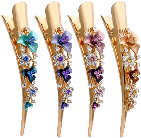 Fashion & Lifestyle Set of 4 Large Metal Alloy Alligator Sectioning Clips for Women and Girls - Pretty Strong Clamp Hair Pins Non-Slip Hair Grips Accessories for Thick Hair, Gold