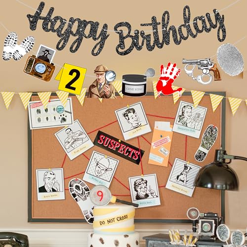 Detective Birthday Party Banners Detective Birthday Party Decoration Black Glitter Mystery Theme Garland for Mystery Party Top Secret Spy Theme Baby Shower Supplies by C L cooper life - Used condition - Image 8
