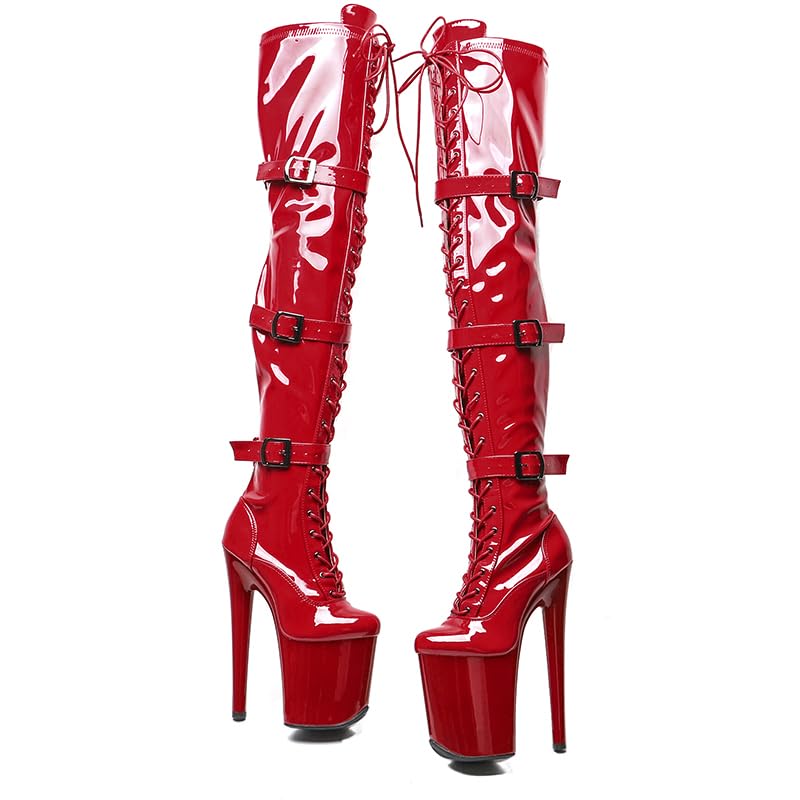 WUXIN H&P Women's 8 in Platform Thigh High Heel Boots, Over The Knee Plus Size, Exotic Pole Shoes Stiletto: 9 Red