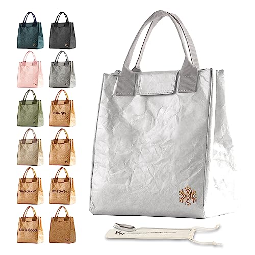 Silver Insulated Lunch Bag - Timeless Design For Fashionable Women - Womens Lunch Bag - Reusable And Easy To Carry Lunch Tote Bag - Tyvek Material - Great For Everyday Use #TOP22