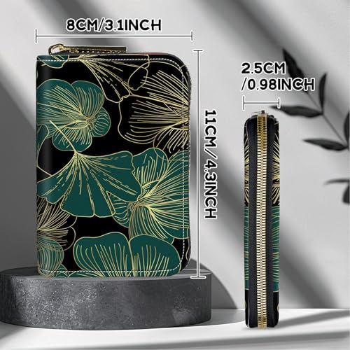 Image of Cute Credit Card Holder with Zipper, Art Leaf RFID-Blocking Card Case Small Wallet for Women Men, Multi-slot Card Organizer Case Travel Accordion Wallet